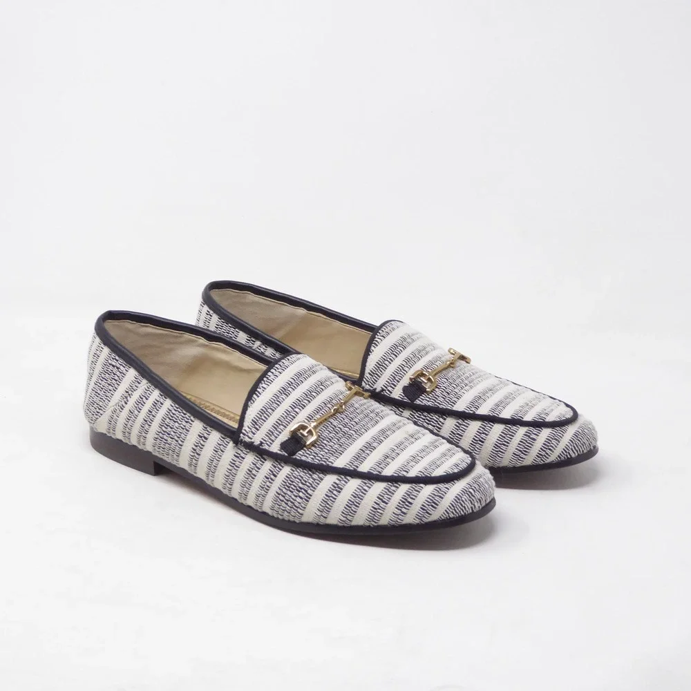Sam Edelman Womens Loraine Loafers Navy White Striped Bit Detail 7.5